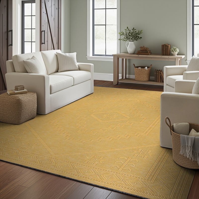 Alameda Solid Color Medallion Machine Washable Indoor Area Rug