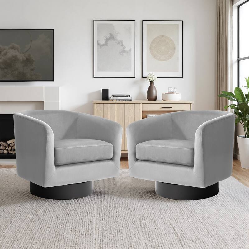 UIXE Set of 2 Swivel Barrel Accent Chair Velvet Armchair For Living Room - Oversized - Grey-Oversized