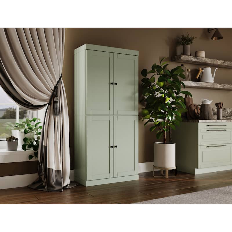 Palace Imports 100% Solid Wood 32" Pantry Cabinet with Shaker Doors, 2-Drawers and Adjustable Shelves