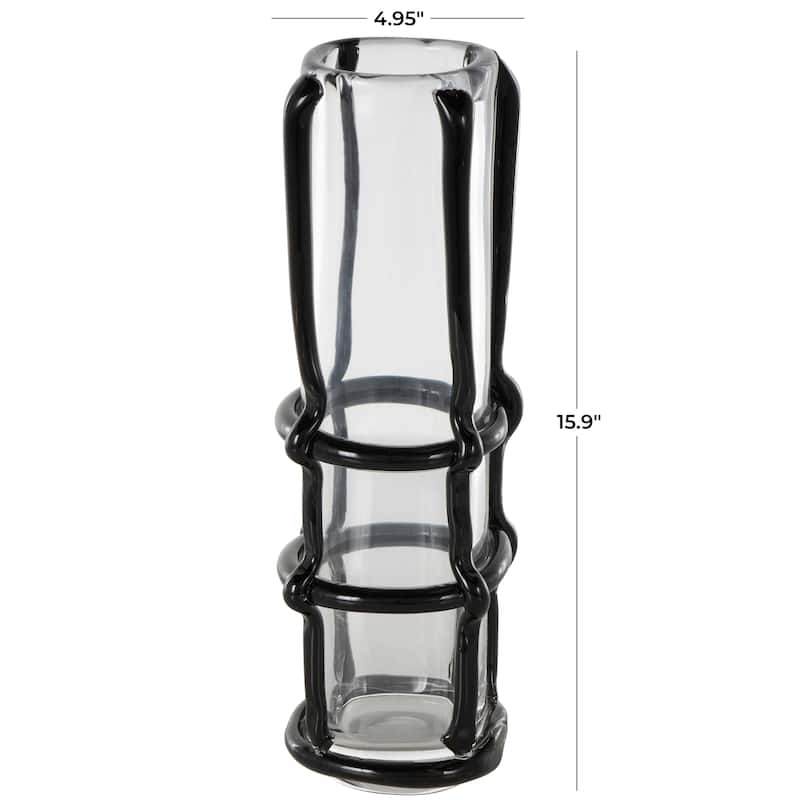Black or Blue Recycled Glass Handmade Tall Vase with Black or Blue Glass Framing
