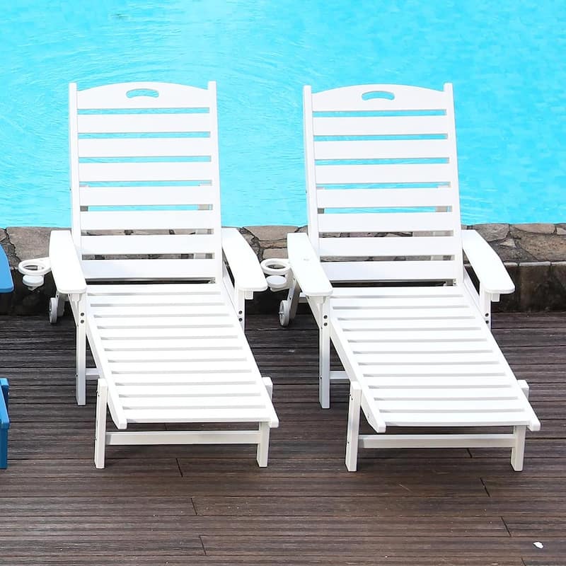 HDPE Chaise Lounge Chair Outdoor, Pool Lounge Chairs with 4-Position Adjustable Backrest, Supports Up to 400 LBS
