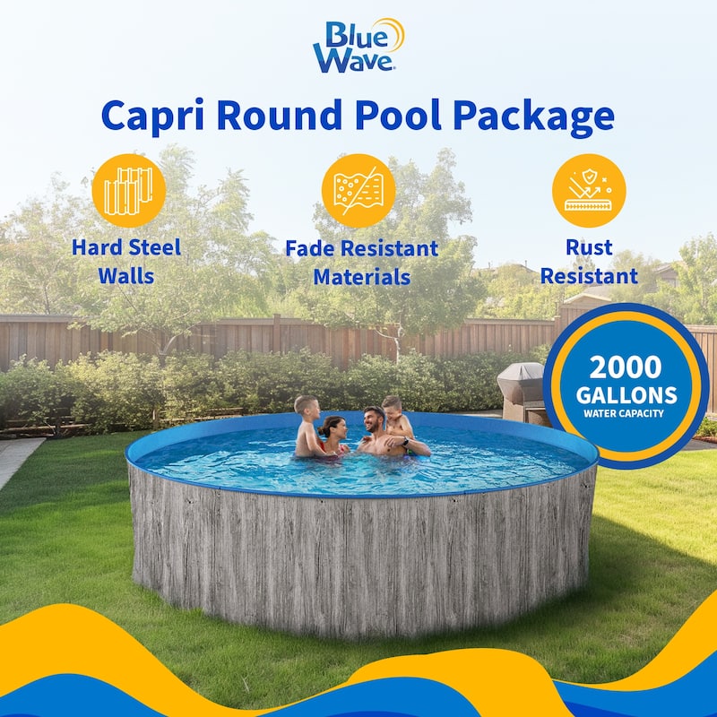 Blue Wave Capri 12-Ft 36-in Deep Round Steel Wall Swimming Pool Package - 12-ft round
