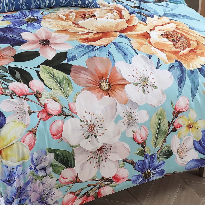 Bebejan Turquoise Reverie 100% Cotton Sateen 5 Piece Reversible Comforter Set