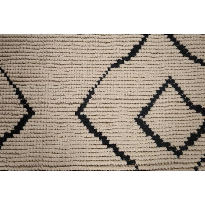 Beige Moroccan Oriental Area Rug Handmade Wool Carpet - 7'0"x 10'11"