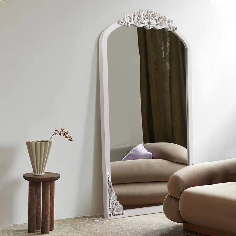 Lumioca Carved Solid Wood Arched Standing Mirror Wall Mirror
