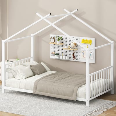 Twin Size Metal Platform Bed with Kids Playful Frame and Slat Support (350lbs Capacity)