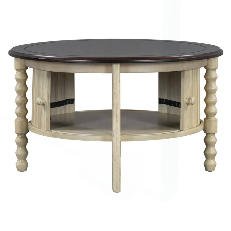 Vintage Round Coffee Table with Practical Storage for Various Rooms