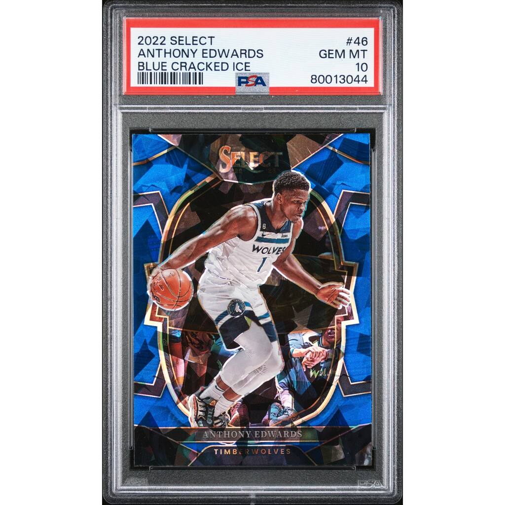 Anthony Edwards 2022 Panini Select Blue Cracked Ice Basketball Card #46 Graded PSA 10 Cert # 80013044 - 8' x 11'