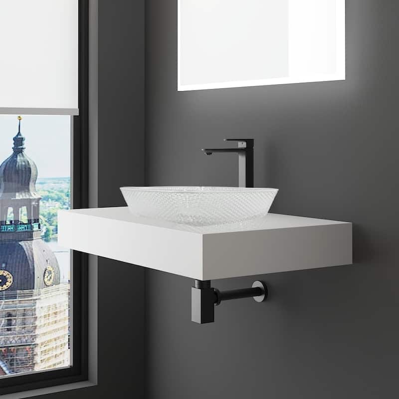 Decorative 16" Square Crystal Vessel Sinks With White Base