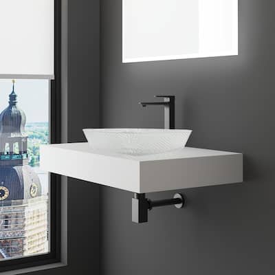 Decorative 16" Square Crystal Vessel Sinks With White Base