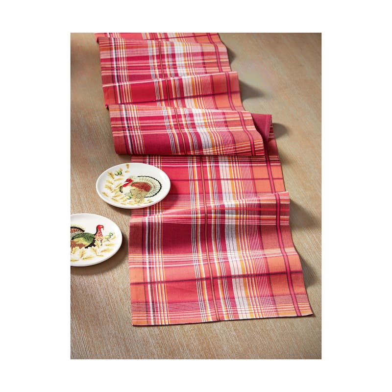 Gathering Runner Tablecloth - Multicolor Cotton Table Runner for Fall Harvest - Machine Washable 72" x 14.5"