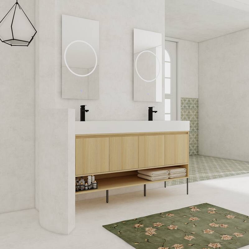 GDFStudio - Sydney Modern Freestanding Bathroom Vanity Cabinet with Double Resin Sink & 4-Soft Closing Doors - 60"