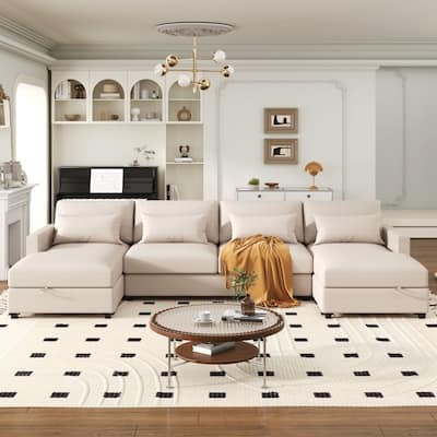 Modern Large U-Shape Sectional Sofa, 2 Large Chaise with Storage Space for Living Room
