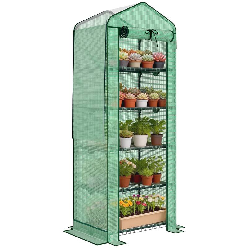 Outsunny 5 Tier Mini Greenhouse with Screen Roof, 27.6" x 19.7" x 75.6", Portable Small Greenhouse with High Strength PE Cover