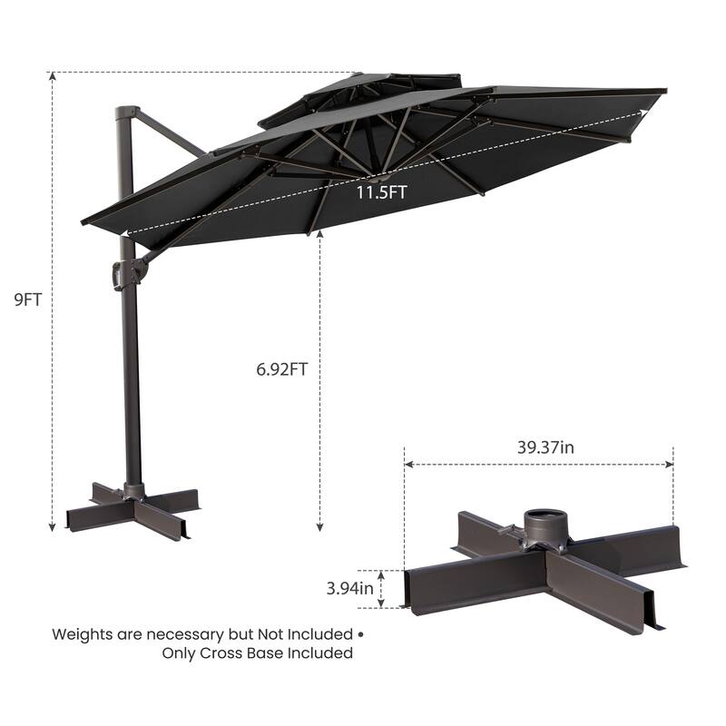 Crestlive Products 11.5' Double Top Round Patio Cantilever Offset Umbrella With Cross Base