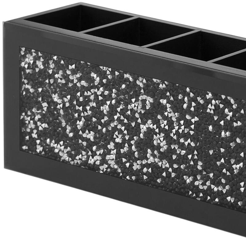 9" Black And Silver Glass Four Section Jewelry Organizer With Faux Crystals