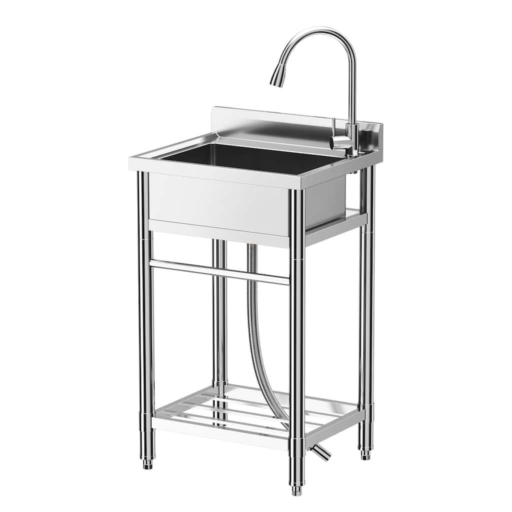 24"x20"x41" Single Bowl Stainless Steel Utility Sink with Pull-Out Faucet