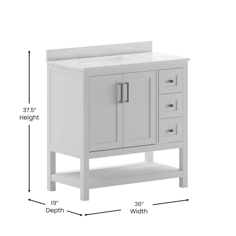 Modern Freestanding Bath Vanity with Sink, Open Storage, and Drawers