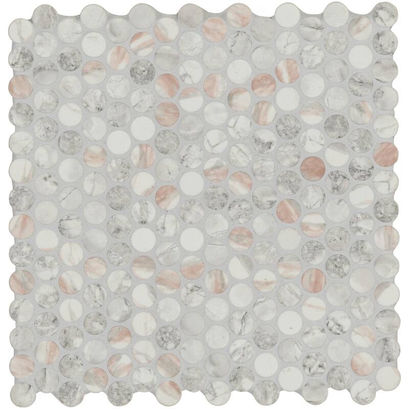 Ackland AKM-G-12X12PR-CA 12" x 12" Glass Penny Floor and Wall Mosaic - Blush Veil