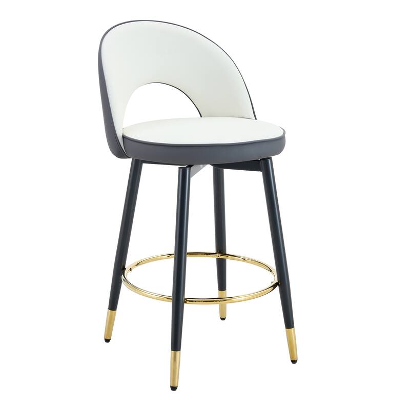 360° Swivel Bar Chair Set of 2, Modern Spliced Color Faux Leather Upholstered Bar Chair with Gold Metal Leg & Powder Coated Base