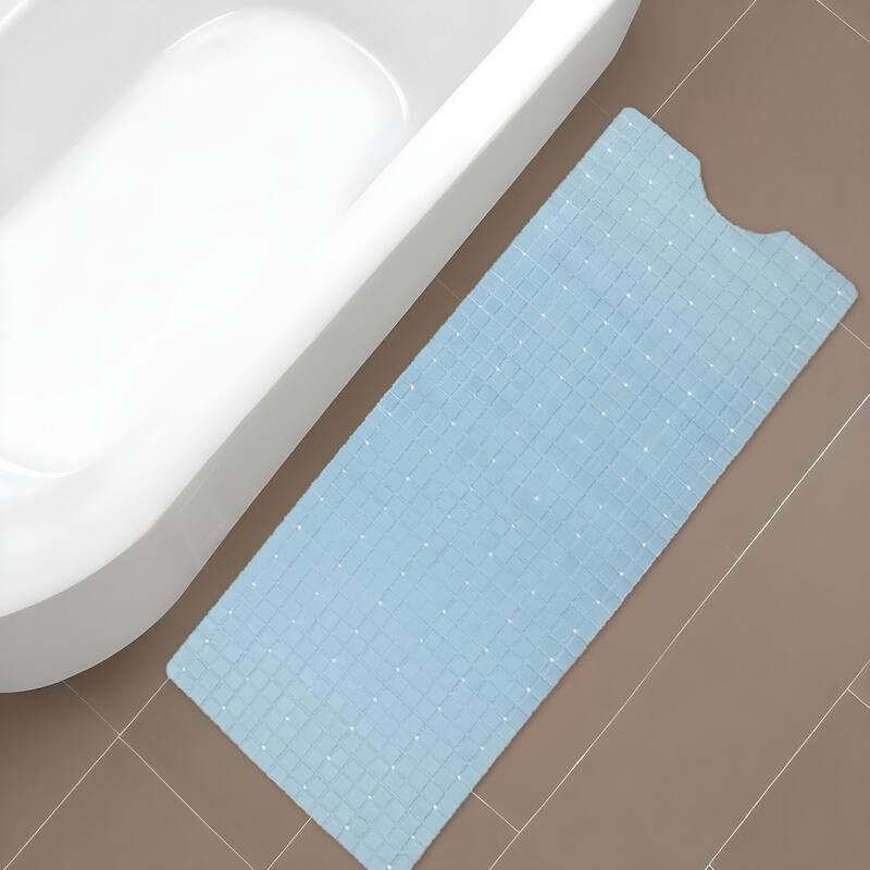 HomeRoots 40" Light Blue Geometric Tiles Non Slip Bathtub Mat - Blue
