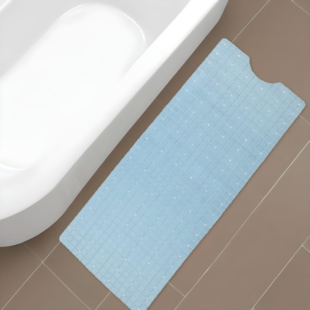 HomeRoots 40" Light Blue Geometric Tiles Non Slip Bathtub Mat