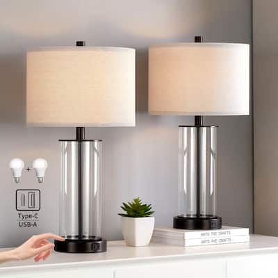 KAWOTI 23.25" Touch Control Table Lamp Set with USB Port and Bulbs