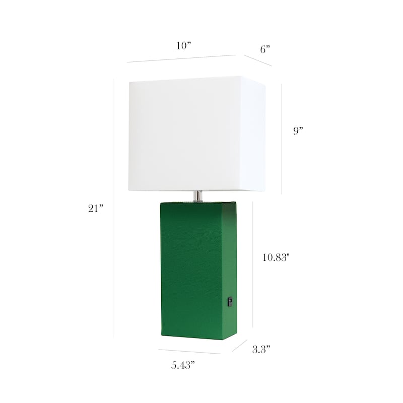 Elegant Designs 21" Modern Leather Wrapped Table Lamp with USB Port, With LED Bulb
