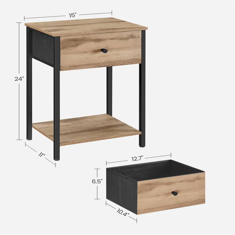 Nightstand, Side Table with Fabric Drawer