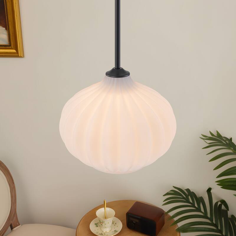 Starsky 10inch 1-Light Modern Elegan White Ribbed Glass Pendant