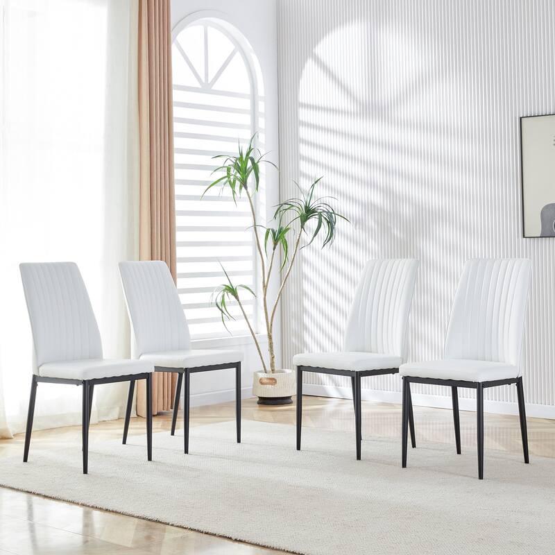 Modern Dining Table Set, 7-Piece Faux Marble Kitchen Table for 6-8, Glass Rectangular Dining Room Table with U-shaped Table Legs