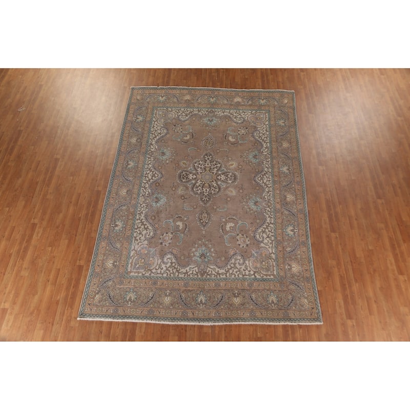 Over-Dyed Brown Tabriz Persian Vintage Area Rug Handmade Wool Carpet - 8'3"x 11'9"
