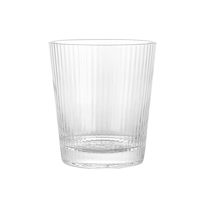 Elle Decor Glass Water Cups Ribbed Stackable Drinking Glasses Set of 4 9.4 oz On Sale Bed