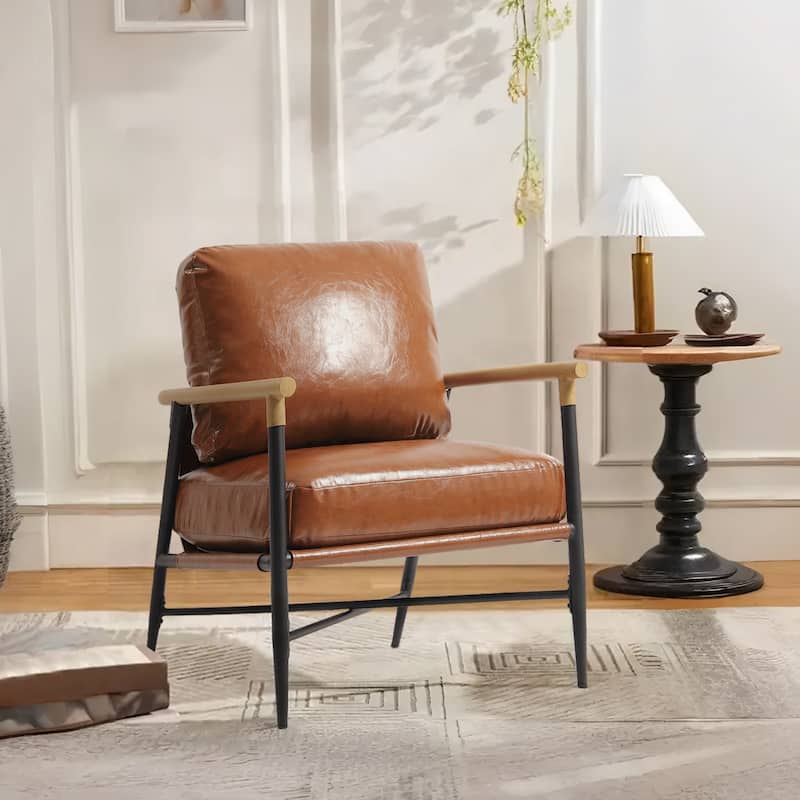 Industrial Upholstered Accent Chair Club Chair with Metal Frame