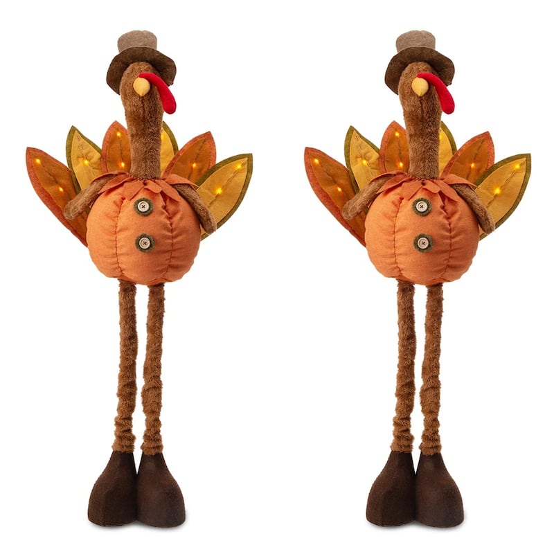 Glitzhome 37"H/24"H Thanksgiving LED Turkey Standing Decor with Telescoping Legs - Set of 2
