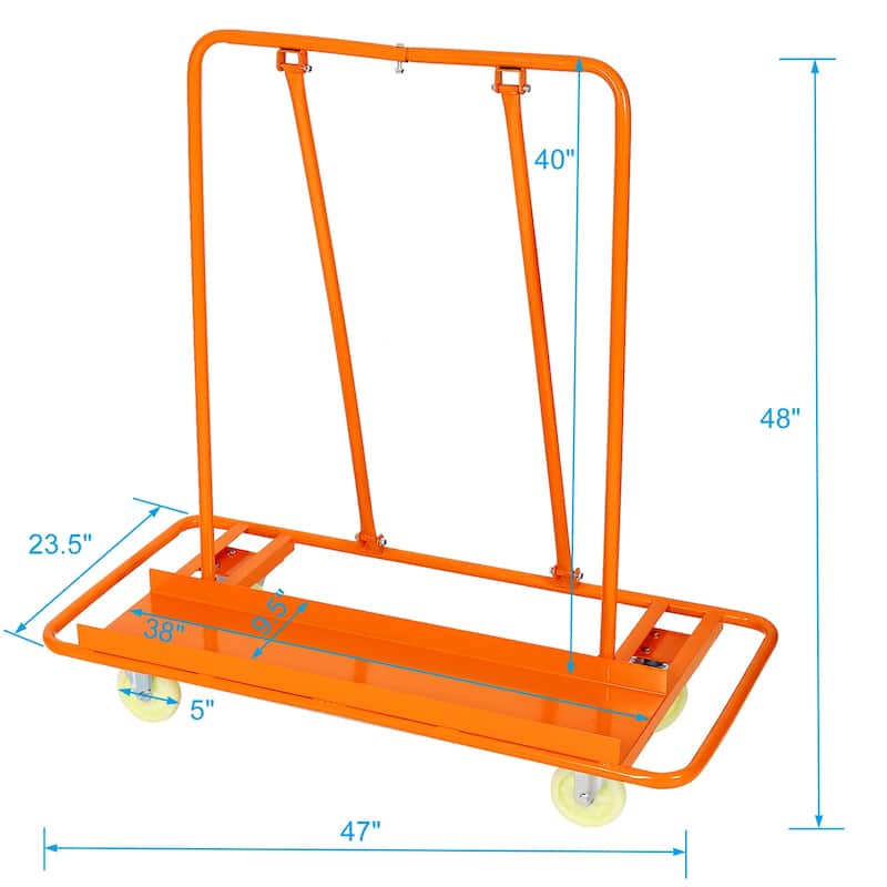 Drywall Sheet Cart & Panel Dolly, 1600lbs Capacity, Casters with Brake - 47"Lx23.5"Wx48"H