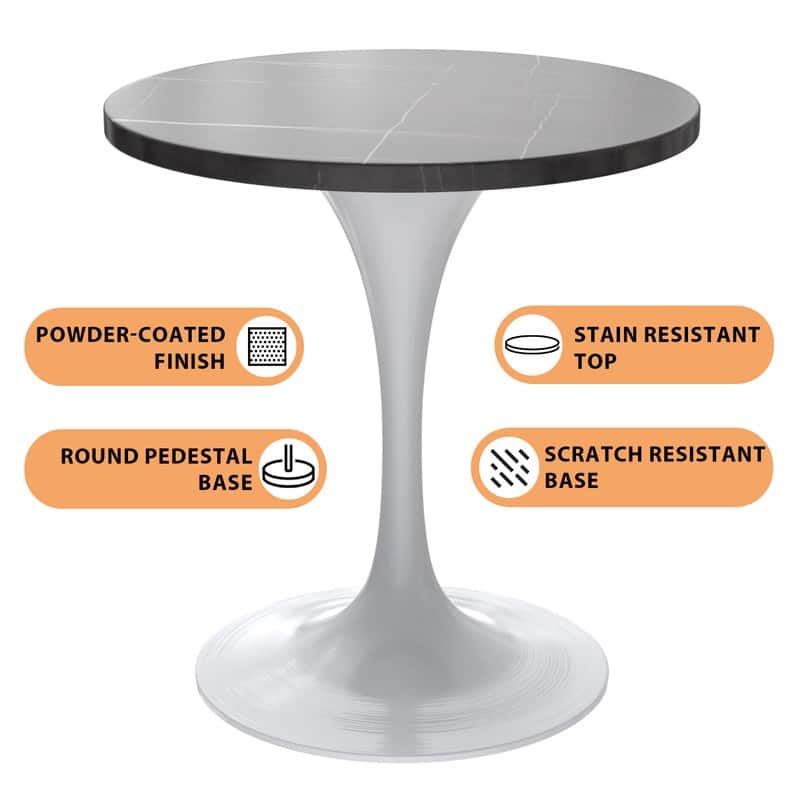 LeisureMod Verve Round Dining Table with Sintered Stone TableTop and Stainless Steel Base for Kitchen & Dining Room