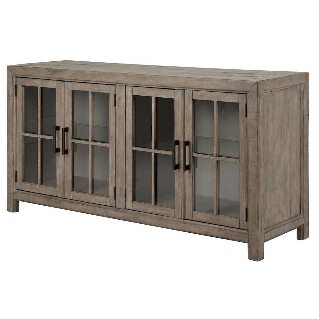 Magnussen Home Tinley Park Dove Tail Grey Buffet Curio Cabinet - 66''W x 19''D x 34.5''H