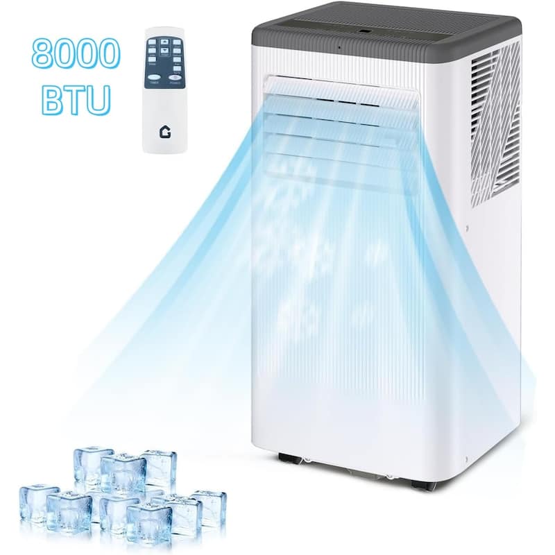8000 BTU Portable Air Conditioner with Remote, 3-in-1 AC - Grey