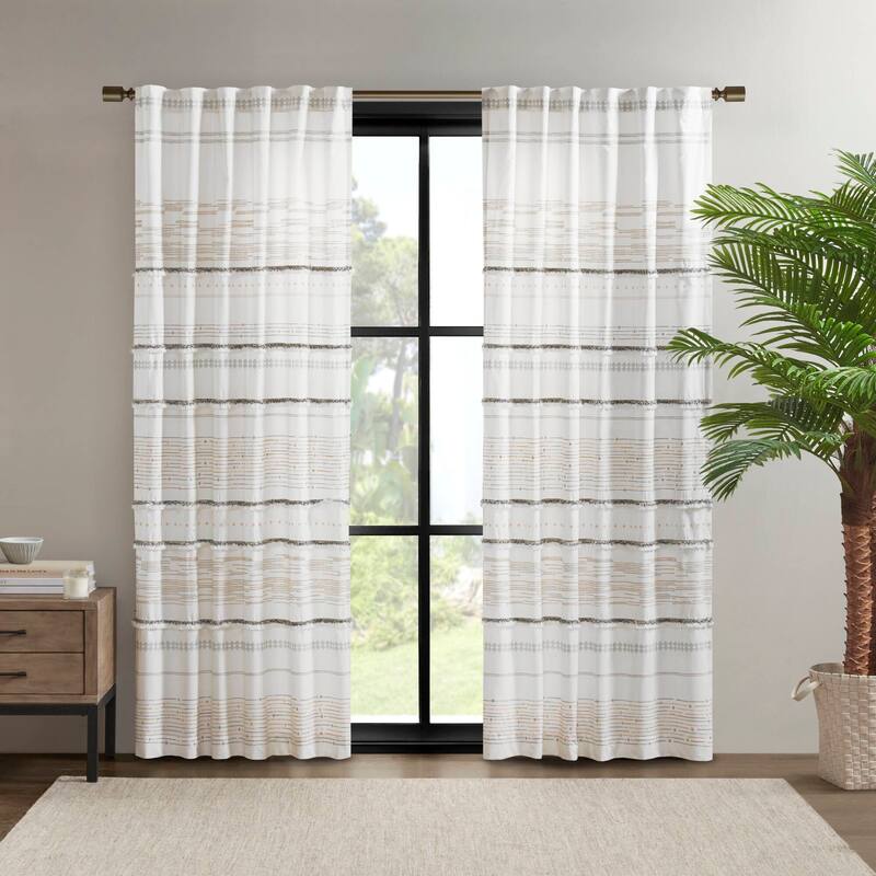 INK+IVY Nea Natural Cotton Printed Window Panel with tassel trim and Lining
