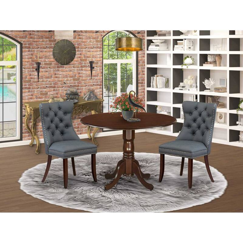 3-Piece Mahogany Finish Solid Wood Top-Round Dining Room Set -Seats 4