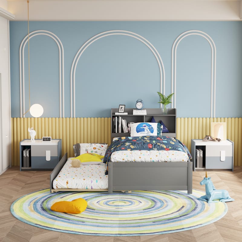 Bed with Trundle,Bookcase