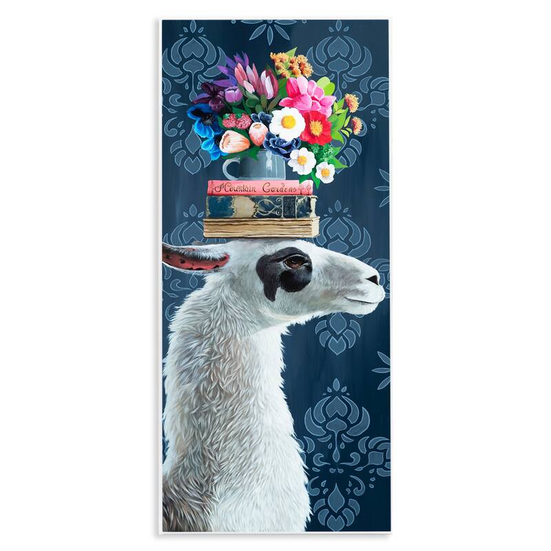 Stupell Llama with Book & Flower Arrangement Wall Plaque Art Design By Heather Gauthier - 7 x 17