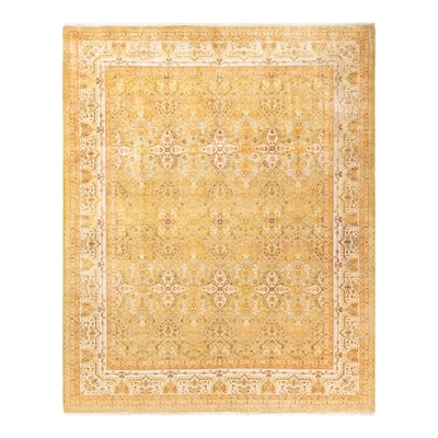 Overton Hand Knotted Wool Vintage Inspired Traditional Mogul Green Area Rug - 8' 3" x 10' 3"
