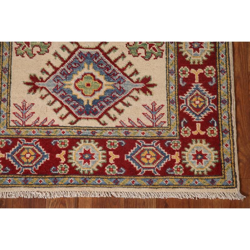 Geometric Kazak Accent Rug Handmade Wool Carpet - 2'8" x 4'0"