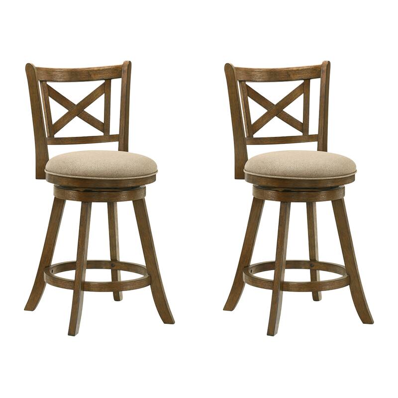 Kodi Modern Farmhouse Swivel Wood Counter Height Kitchen Bar Stool in Sepia Brown Finish with Fabric Upholstered Seat - Set of 2 - Light Scone - Counter Height