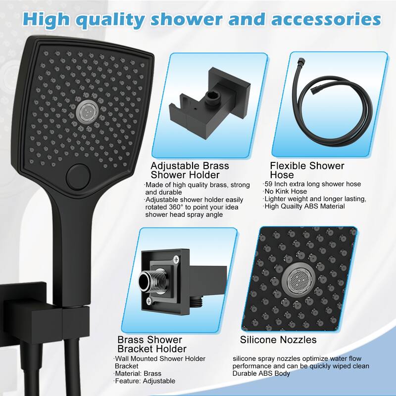 GIVINGTREE Single Handle 3 Spray 14 In.rectangular Ceiling Mounted Shower Faucet With Valve