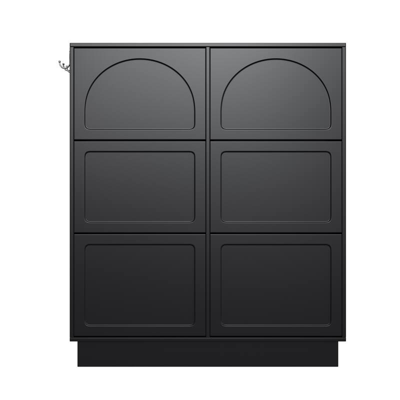 Modern Cream Narrow Shoe Cabinet, 6-Tier Flip-Drawer Entryway Organizer - Black