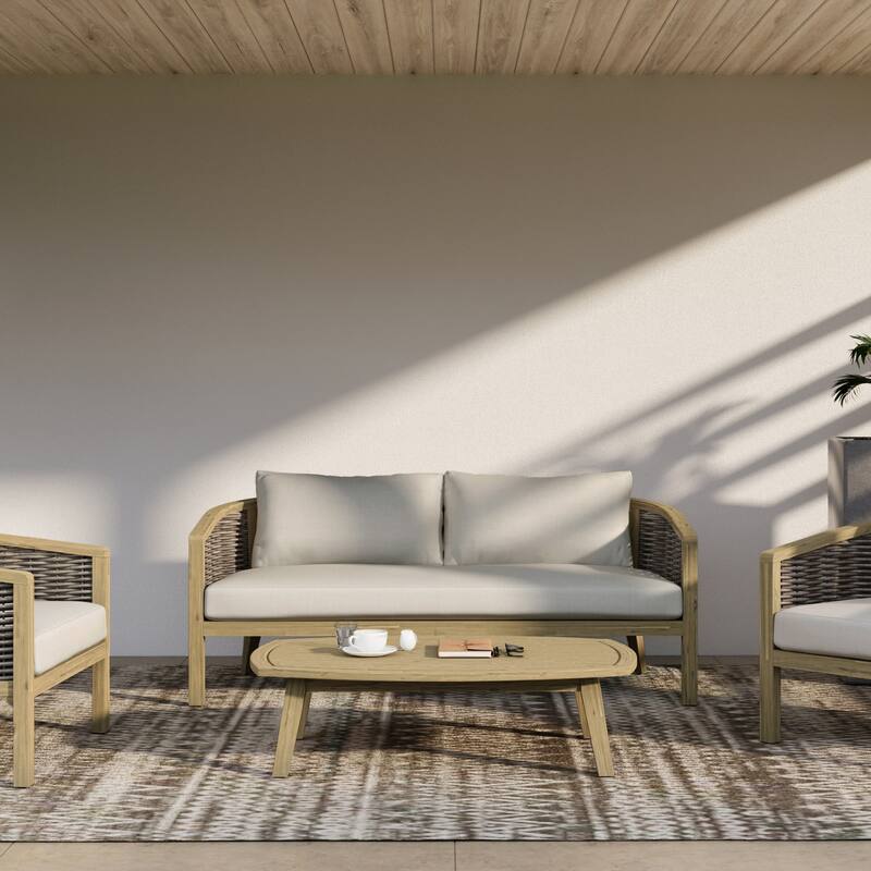 WyndenHall Iris 70 inch Wide Contemporary Outdoor Sofa in Natural Polyester Fabric, Fully Assembled - Natural