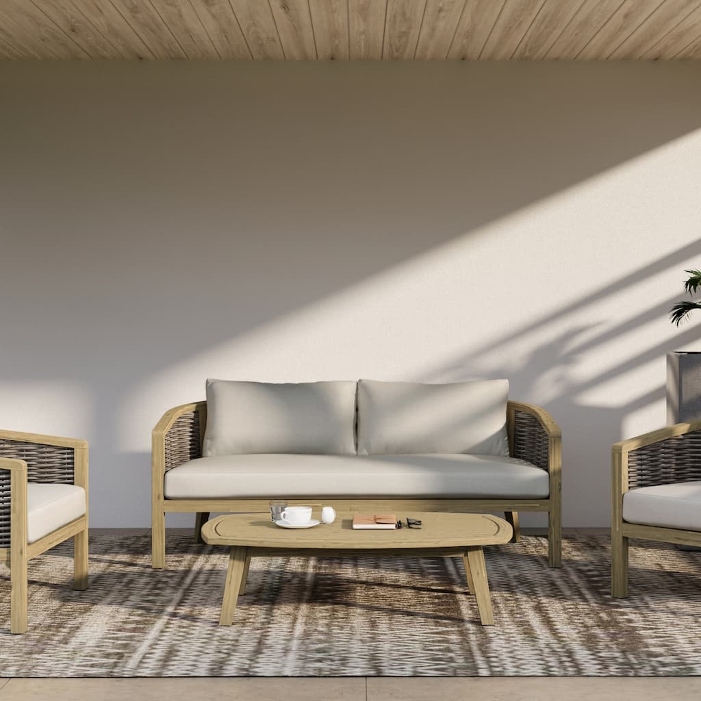 WyndenHall Iris 70 inch Wide Contemporary Outdoor Sofa in Natural Polyester Fabric, Fully Assembled